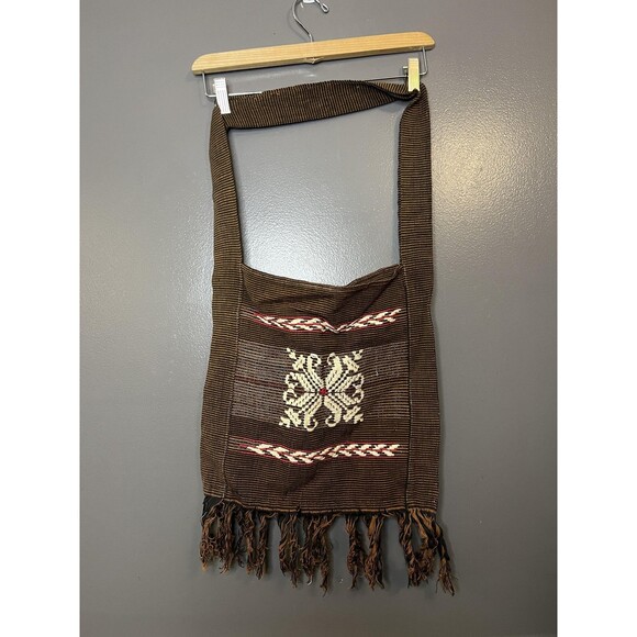handmade Handbags - Handmade Woven Shoulder Bag Womens One Size Brown Boho Fringe Crossbody Tribal